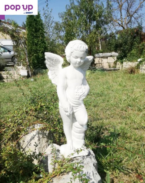 Градинска бетонна статуя фигура ангел - бял цвят