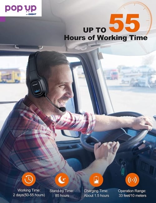 TECKNET Trucker Bluetooth слушалка с шумопотискане на микрофон,55H Hands Free