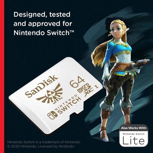 SanDisk 64GB microSDXC-карта, лицензирана за Nintendo-Switch - SDSQXAT-064G-GNCZN