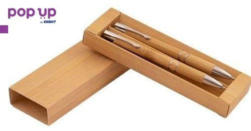 Комплект бамбукови авт. молив и химикалка в кутия