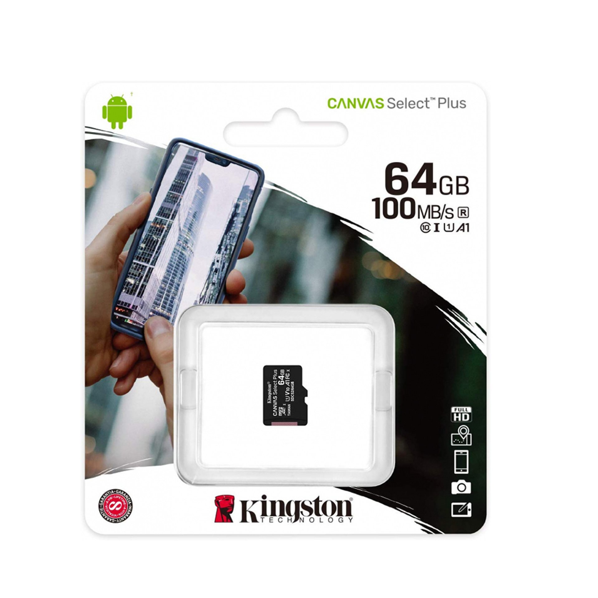 Kingston - Memory Card Canvas Select Plus (SDCS2/64GBSP) - MicroSDXC, 64GB, Class 10 / UHS-1 U3 - Черен