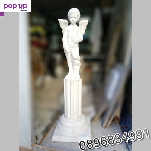 Колона постамент със статуя ангел от бетон - бял цвят