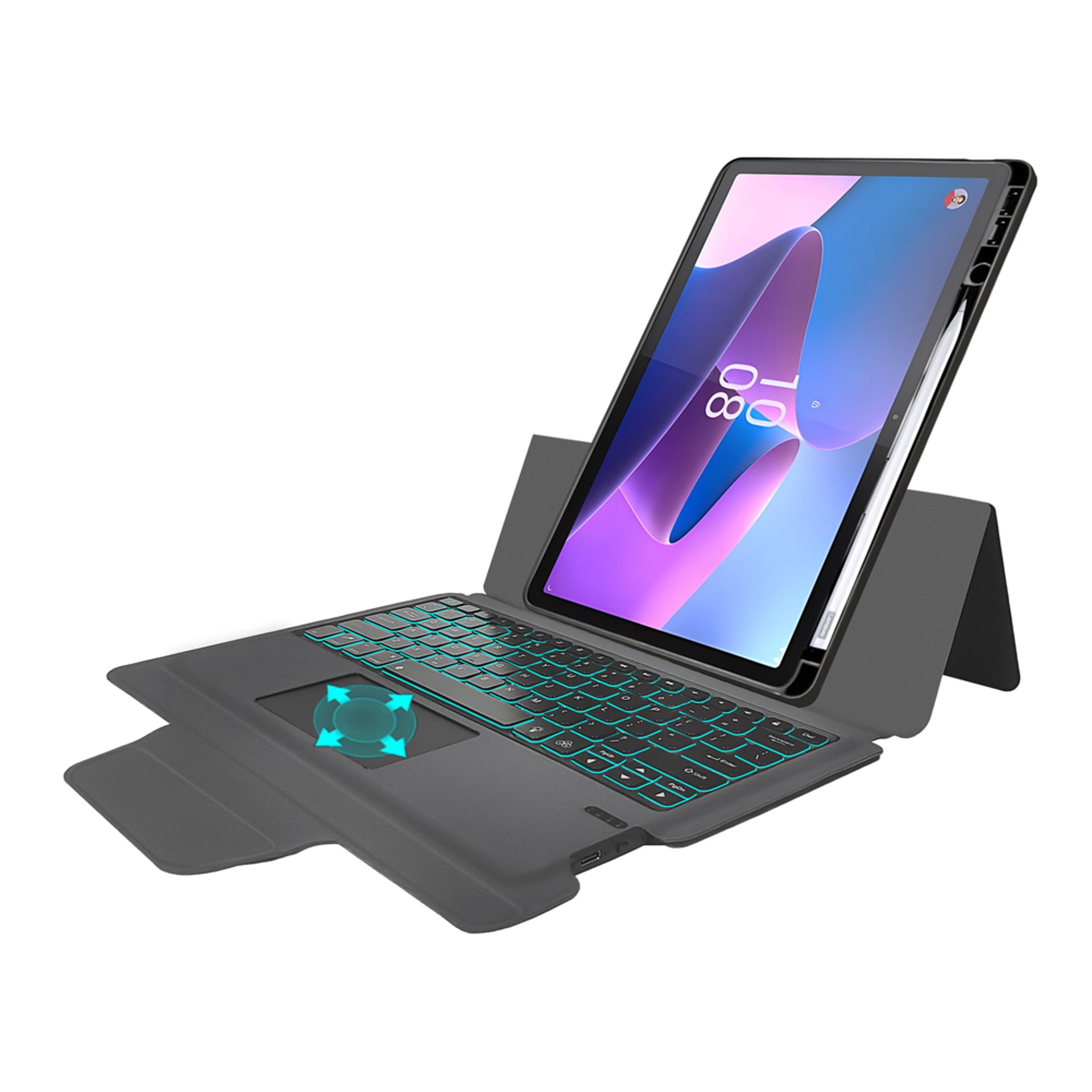 Techsuit - KeyTab Pro (с RGB Wireless Keyboard/Stylus Pen Holder) - Lenovo Tab P11 Pro Gen 2 11.2В - Черен