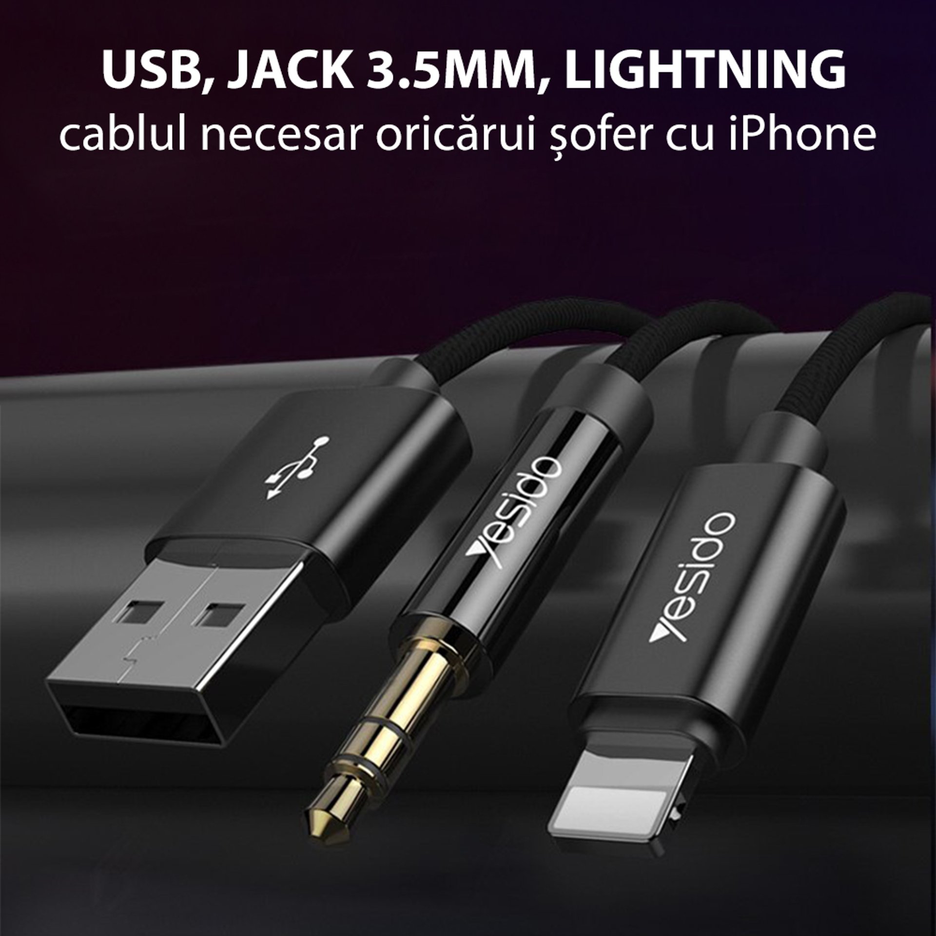 Yesido - Адаптер за аудио кабел (YAU18) - Lightning към USB, жак 3,5 мм - черен