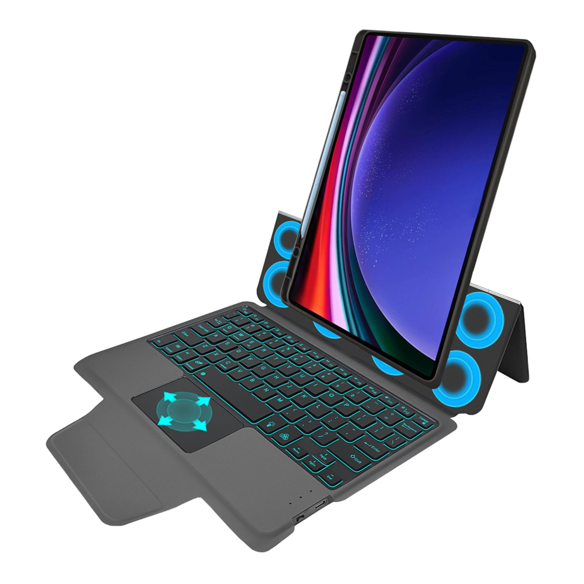 Techsuit - KeyTab Pro (с RGB безжична клавиатура/държач за стилус) - Samsung Galaxy Tab S9 PlusВ - черен