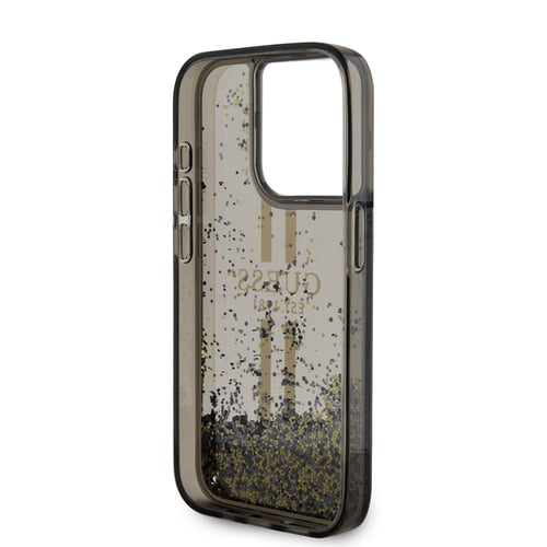 iPhone 15 Pro - Калъф Guess Liquid Glitter Gold Stripes (GUHCP15LLLLFCFCSEGK) - Черен