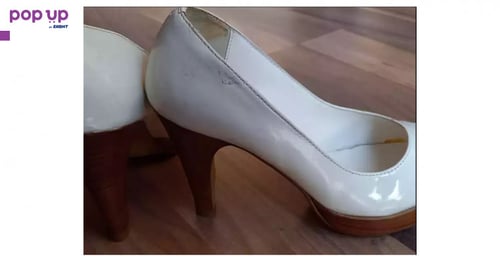 Бели лачени обувки на висок ток