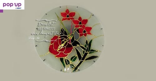 Ръчно рисуван стенен часовник Червени цветя 2