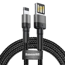 Baseus - Кабел за данни Cafule Special Edition (CALKLF-HG1) - USB към Lightning, 480Mbps, 1.5A, 2m - сив / черен