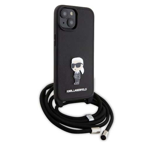 iPhone 15 / iPhone 14 / iPhone 13 - Калъф Karl Lagerfeld Saffiano Crossbody (KLHCP15SSASASKKNPSK) - монограм, метална игла Karl