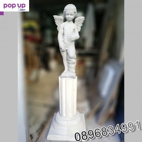 Статуя фигура ангел с постамент от бетон - каменен и бял цвят