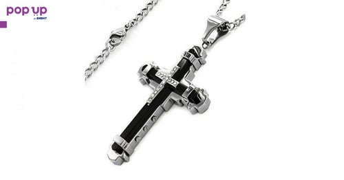 Jesus Crystal Cross / Кръстче с камъни - Black / Silver