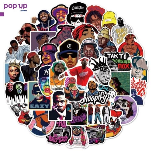 Водоустойчиви стикери 50x-Old school hip-hop/2pac,Biggie,Eazy-e,Dr Dre