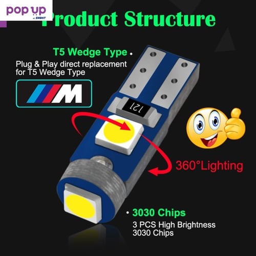 Супер ярка T5 Led крушка 3SMD 3030 светлина Лампа за арматурното табло на кола индикатор табла