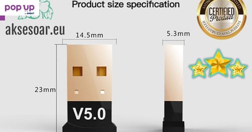 PCS Bluetooth USB BT 5.0 адаптер предавател и приемник USB-A Audio Безжичен адаптер за PC лаптоп