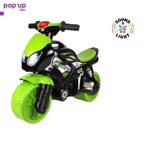 Детски мотор без педали Racing, За баланс, С дръжка за пренос, Звук и светлини,72 cm