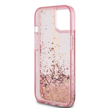 iPhone 15 / iPhone 14 / iPhone 13 - Калъф Guess Liquid Glitter Gold Stripes (GUHCP15SLFCFCSEGP) - Розов