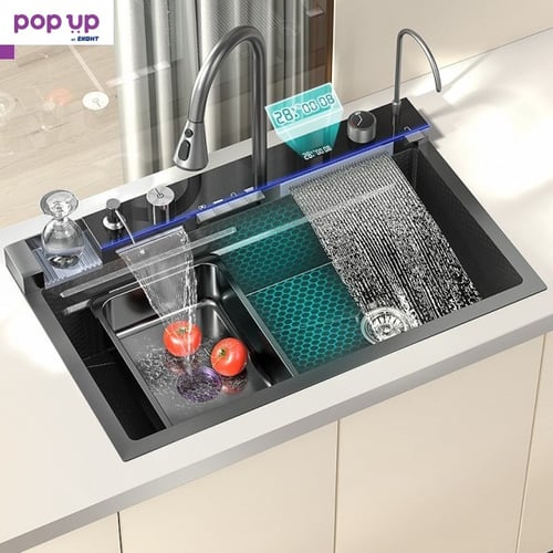 Модерна мултифункционална кухненска мивка с двоен водопад