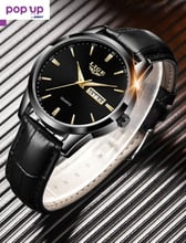Lige Black Gold 8970 Луксозен мъжки кварцов часовник с кожена каишка