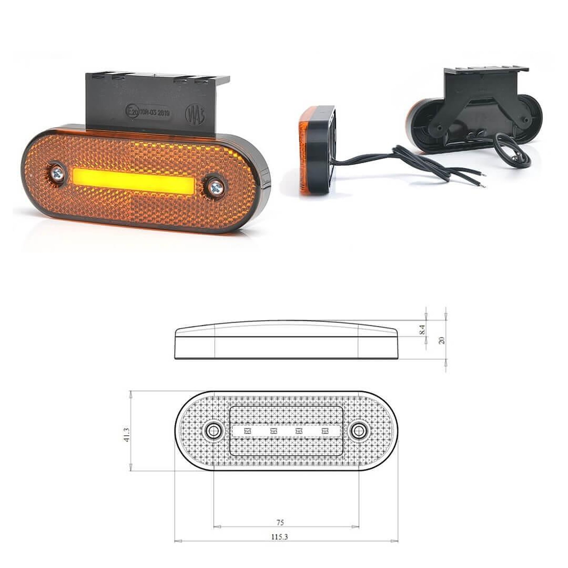 LED Светодиоден Габарит Със Стойка, Маркер, Оранжев, Вграден Рефлектор, Е-Mark, Ефект Неон, Водоустойчив, 12V-24V