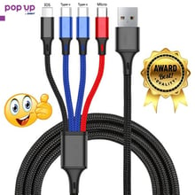 4 в 1 USB кабел за бързо зареждане за iPhone 13 12 14 Pro Max Mini Multi Plug зарядно Huawei Xiaomi