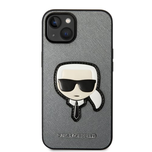 iPhone 14 Plus / iPhone 15 Plus - Калъф Karl Lagerfeld Saffiano (KLHCP14MSAPKKHG) - Silver Karl`s Head