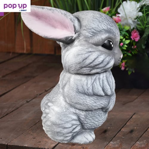 Декоративна фигура заек от бетон - цвят сиво с бяло
