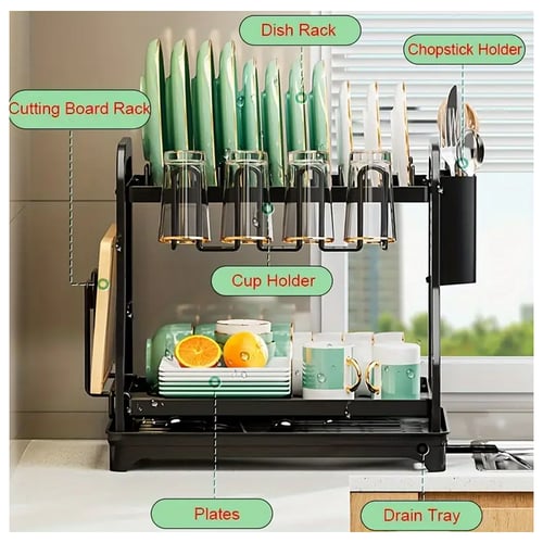 Сушилник с преливник Dish Rack ,Черен MZY- 1028, Размери 42.2х25х35.5 см