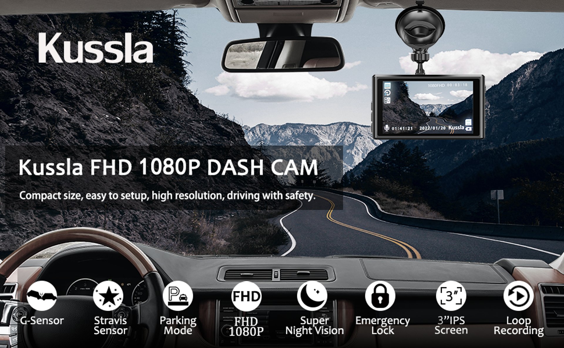 Видео регистратор - Dash Cam Kussla с 2GB SD карта подарък