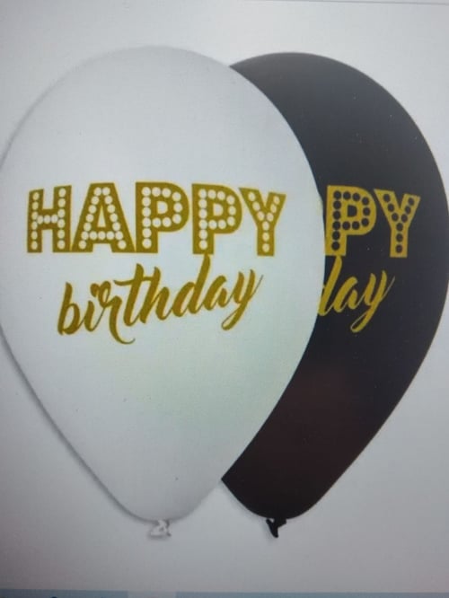 Балон Happy Birthday,12"/30см. - бял и черен микс в пакет 100бр.