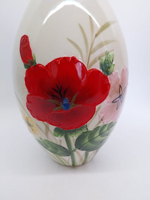 Голяма порцеланова ваза с ръчно рисувани цветя