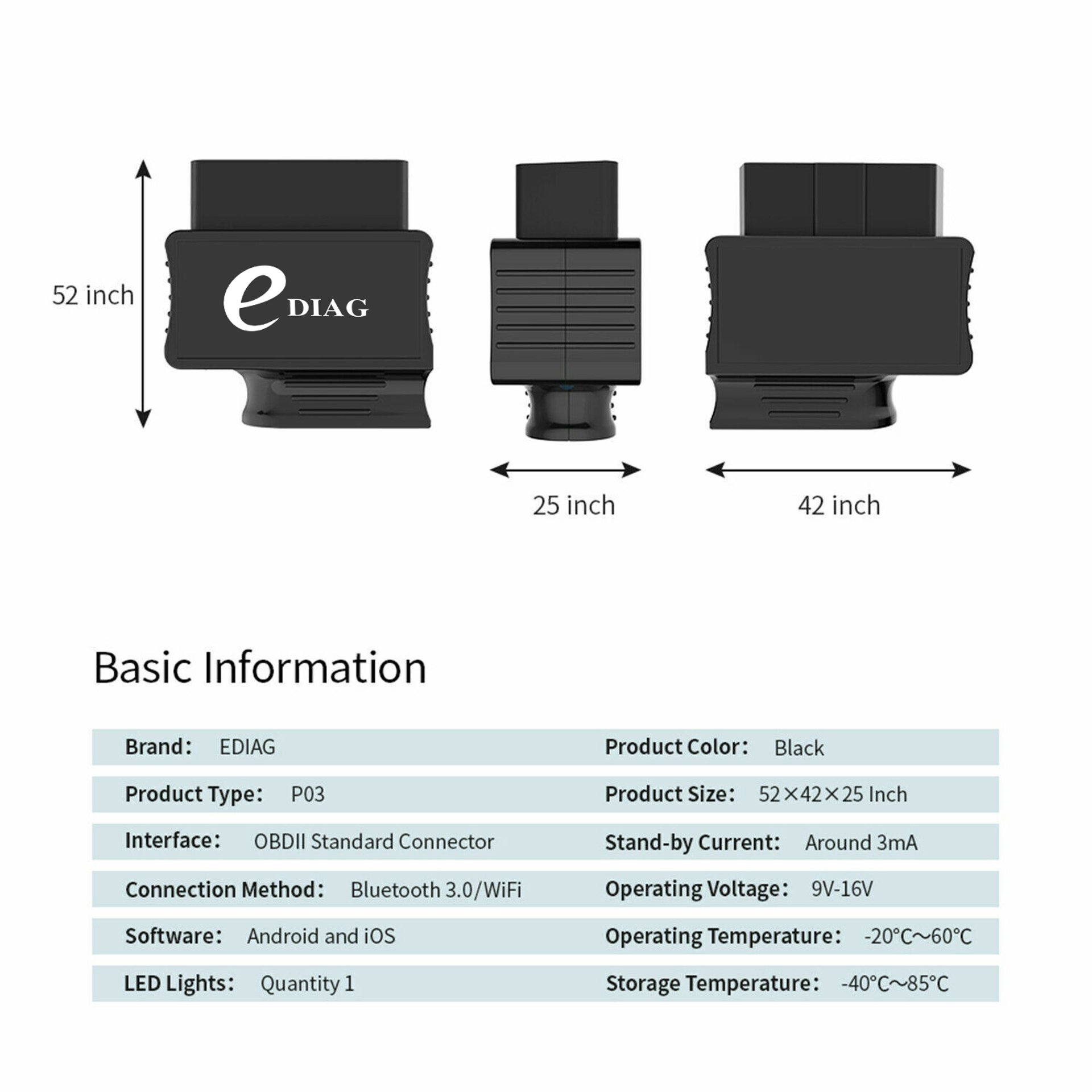 Ediag  OBD2 версия 1.5  диагностичен скенер с CAN модул и безплатен софтуер  ELM327 V1.5