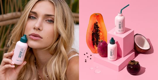 Image of models holding Coco & Eve Miracle Hair Elixir and image of Miracle Hair Elixir on the left