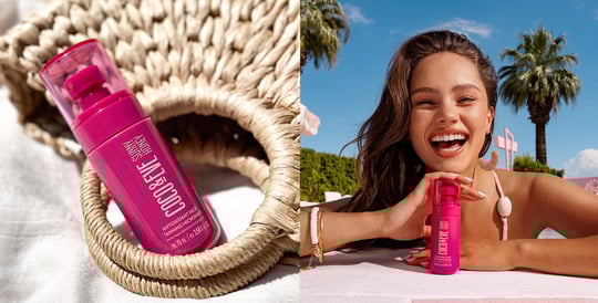 Image of Coco & Eve Antioxidant Face Tanning Micromist and a models holding Coco & Eve Antioxidant Face Tanning Micromist