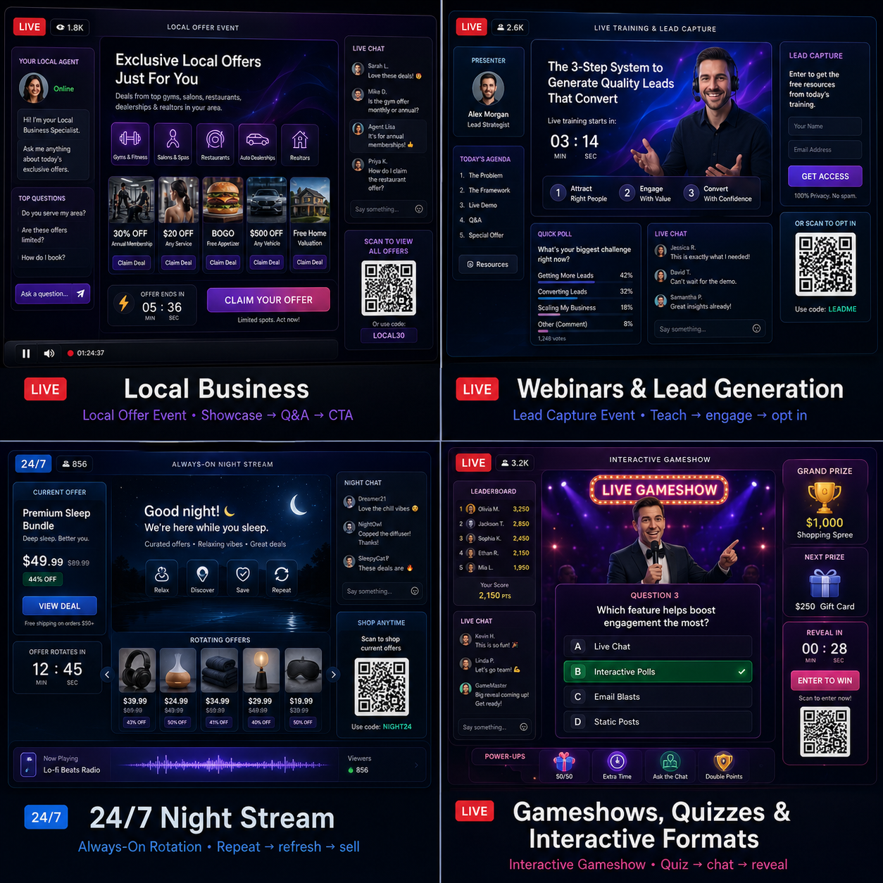 Local, Webinar, Night Stream & Interactive Formats