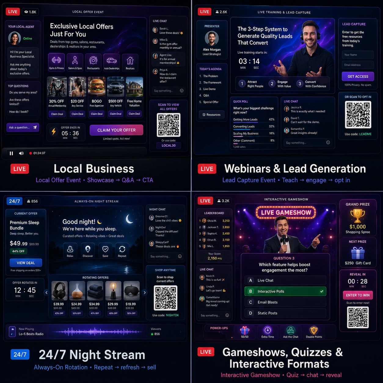 Local, Webinar, Night Stream & Interactive Formats