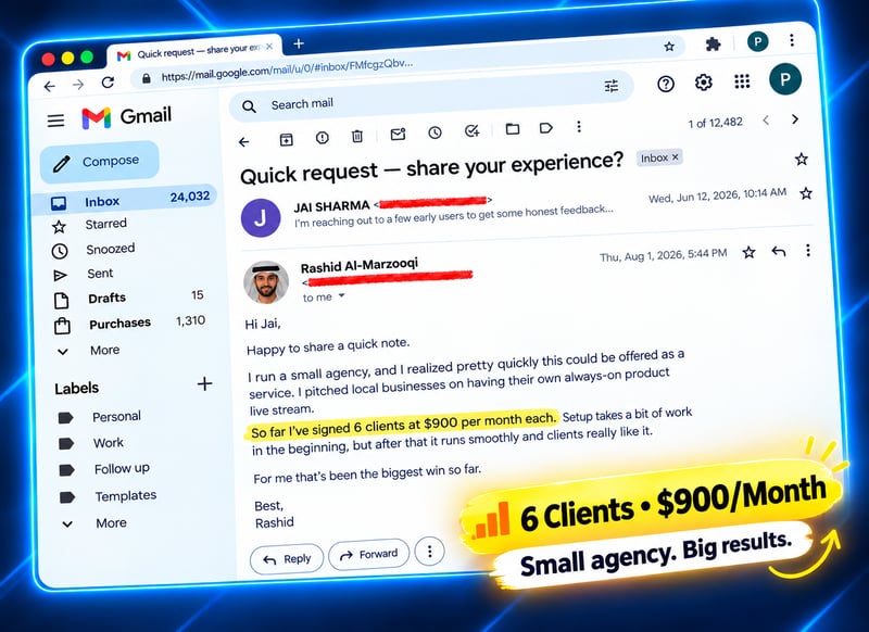 Beta user result showing six clients at $900 per month
