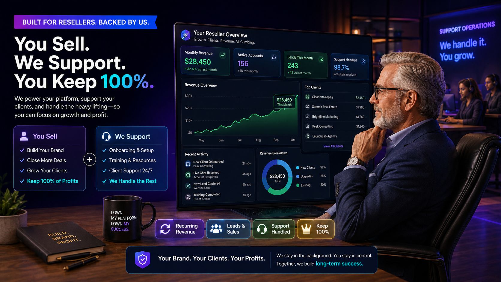 Support and profit business-in-a-box illustration