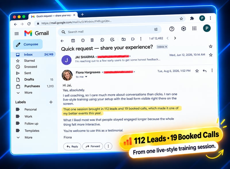 Beta user result showing 112 leads and 19 booked calls