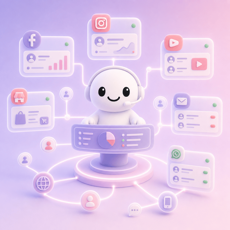 AI agent connecting many social channels and business accounts
