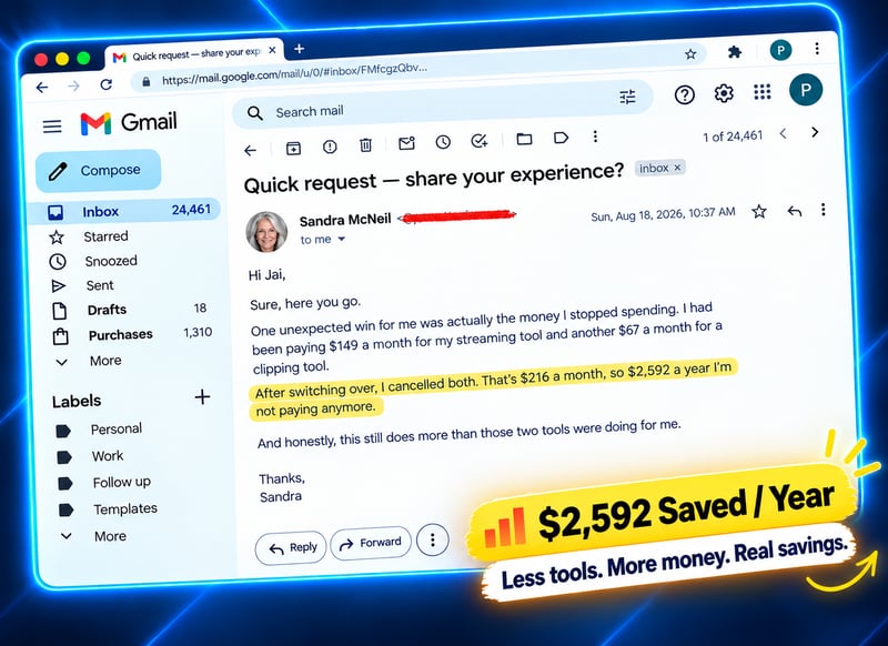 Vendor supplied LiveStreamSalesAgentsAI testimonial email