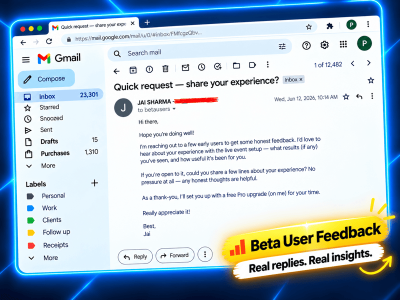 Vendor supplied LiveStreamSalesAgentsAI beta user feedback email