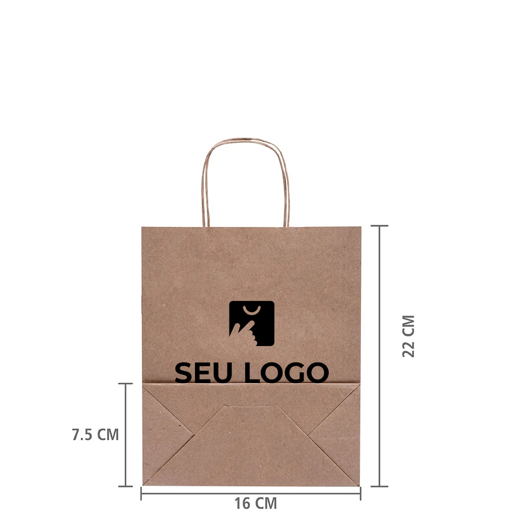 Sacola papel kraft personalizada 22x16x7,5 destacando a base