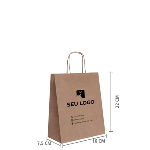 Sacola de papel kraft personalizada 22x16x7,5 vista em perspectiva