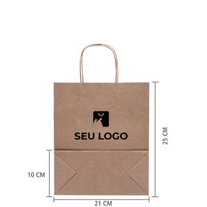 Sacola papel kraft personalizada 25x21x10 destacando a base