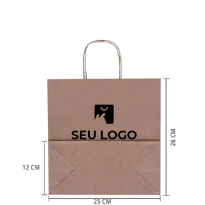 Sacola de papel kraft personalizada 26x25x12 destacando a base