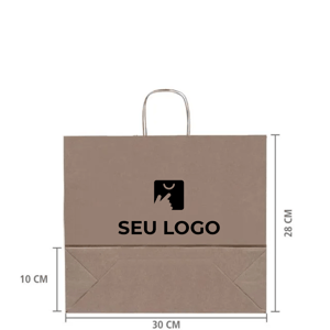 Sacola papel kraft personalizada 28x30x10 destacando a base