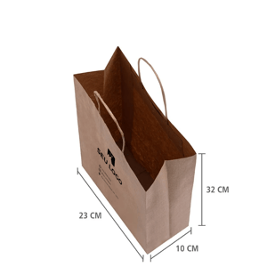 Sacola de papel kraft personalizada 32x24x10 vista superior em perspectiva