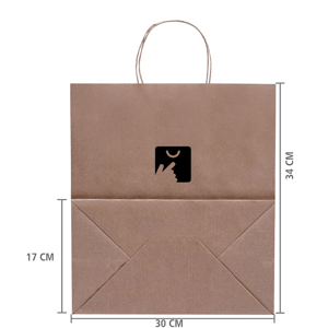 Sacola papel kraft personalizada 34x30x17 destacando a base