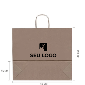 Sacola papel kraft personalizada 35x40x15 destacando a base